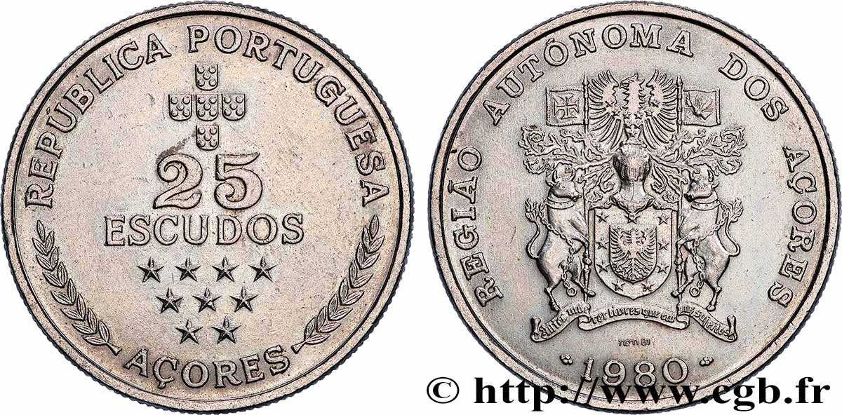 AÇORES 25 Escudos emblème 1980  SUP 