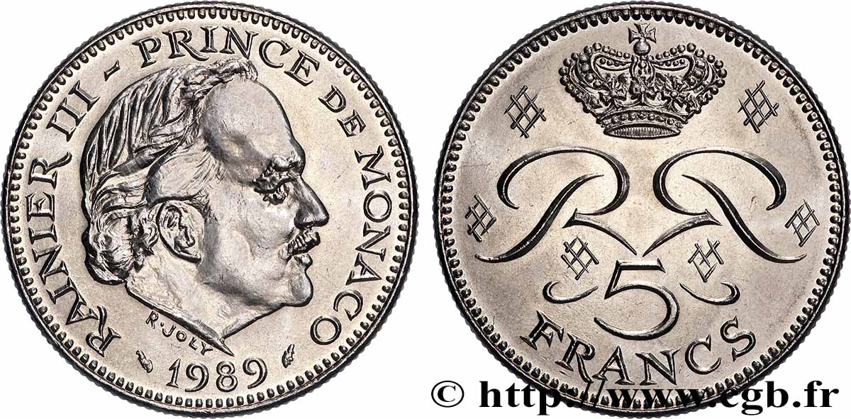 MONACO 5 Francs Rainier III 1989 Paris SPL 