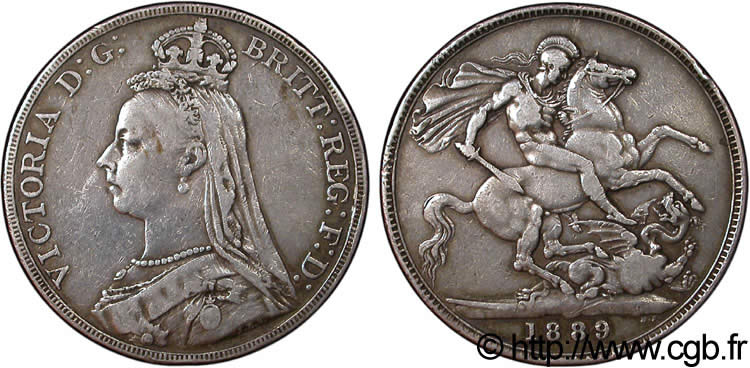 REINO UNIDO 1 Crown Victoria buste du jubilé / St Georges terrassant le dragon 1889  BC+ 