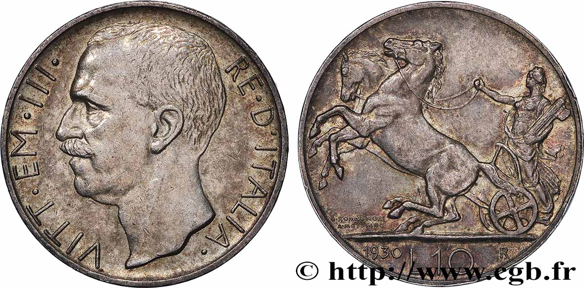 ITALIE - ROYAUME D&nbsp;ITALIE - VICTOR-EMMANUEL III 10 Lire Victor-Emmanuel II 1930 Rome TTB+ 