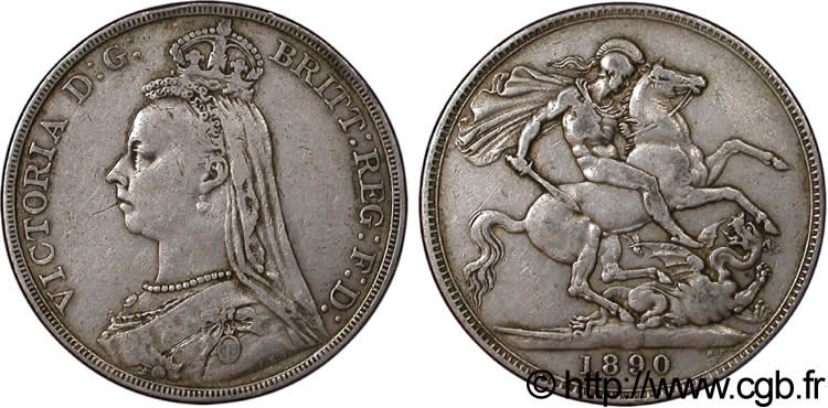 UNITED KINGDOM 1 Crown Victoria buste du jubilé / St Georges terrassant le dragon 1890  XF 