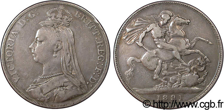 REGNO UNITO 1 Crown Victoria buste du jubilé / St Georges terrassant le dragon 1891  q.BB 