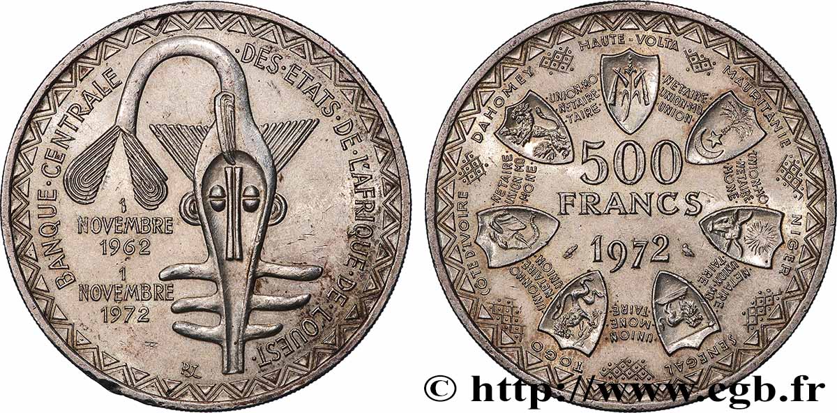 ÉTATS DE L&nbsp;AFRIQUE DE L&nbsp;OUEST (BCEAO) 500 Francs BCEAO 1972 Paris SUP 