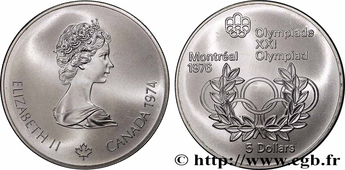 CANADA 5 Dollars JO Montréal 1976 anneaux olympiques / Elisabeth II 1974 Ottawa SPL 