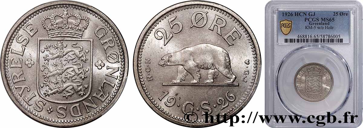 GROENLAND 25 Ore Administration Danoise 1926 Copenhague FDC65 PCGS