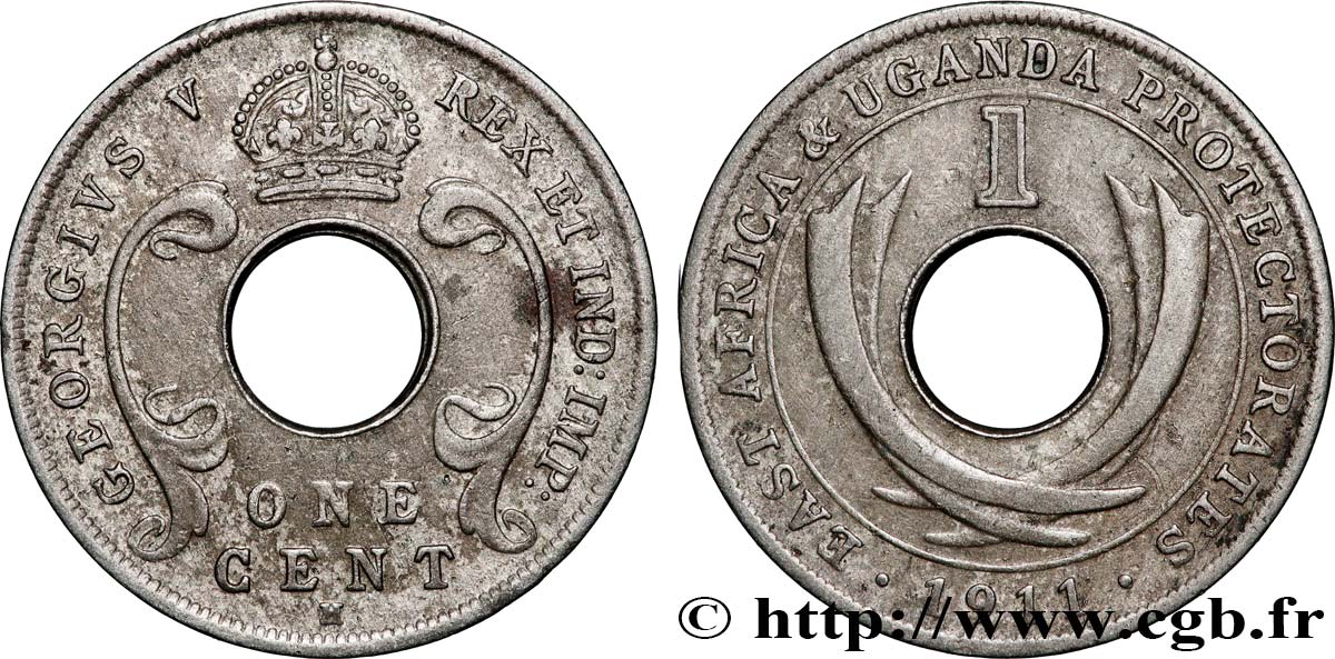 EAST AFRICA AND UGANDA PROTECTORATES 1 Cent East Africa and Uganda Protectorates (Edouard VII) 1911 Heaton - H AU 
