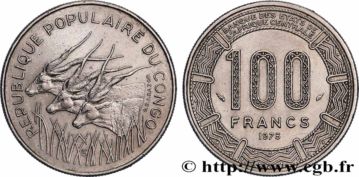 CONGO (RÉPUBLIQUE) 100 Francs type “BCEAC” 1975 Paris TTB+ 