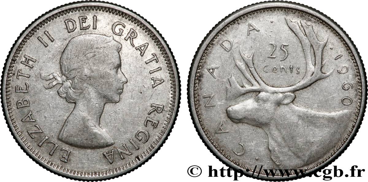 CANADá 25 Cents Elisabeth II 1960 Ottawa BC+ 