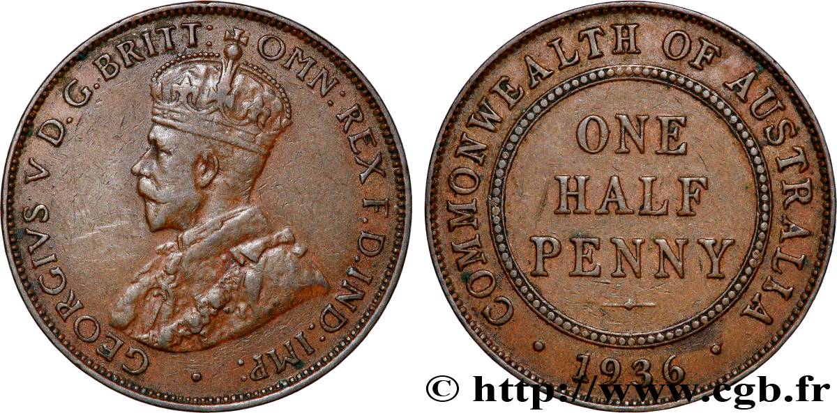 AUSTRALIEN 1/2 Penny Georges V 1936 Melbourne SS 