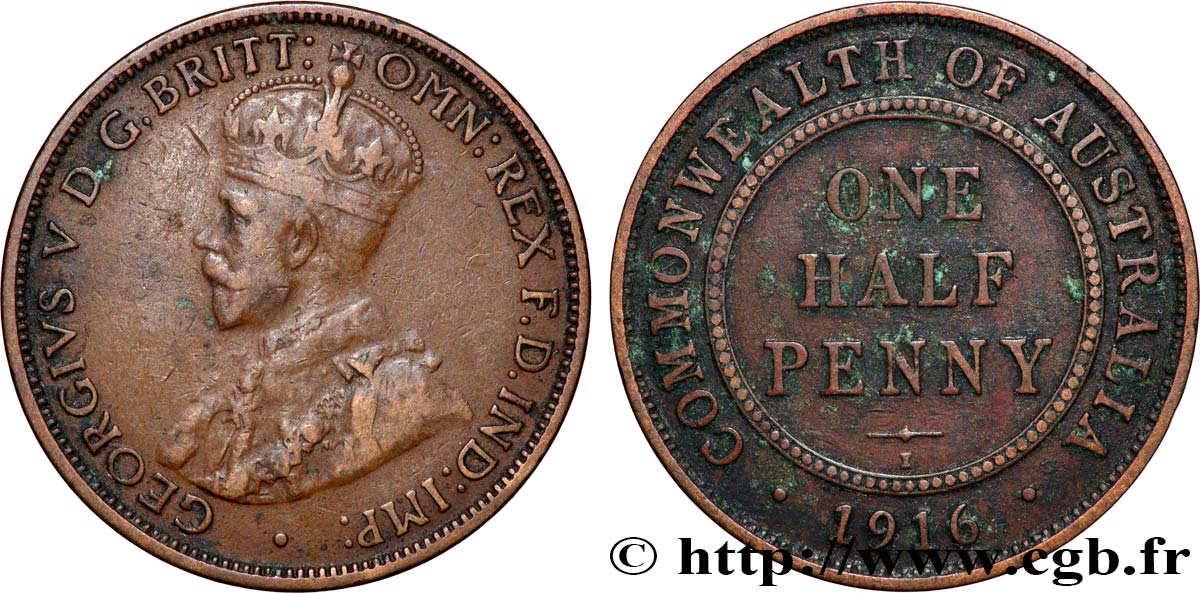 AUSTRALIE 1/2 Penny Georges V 1916 Calcutta TTB 