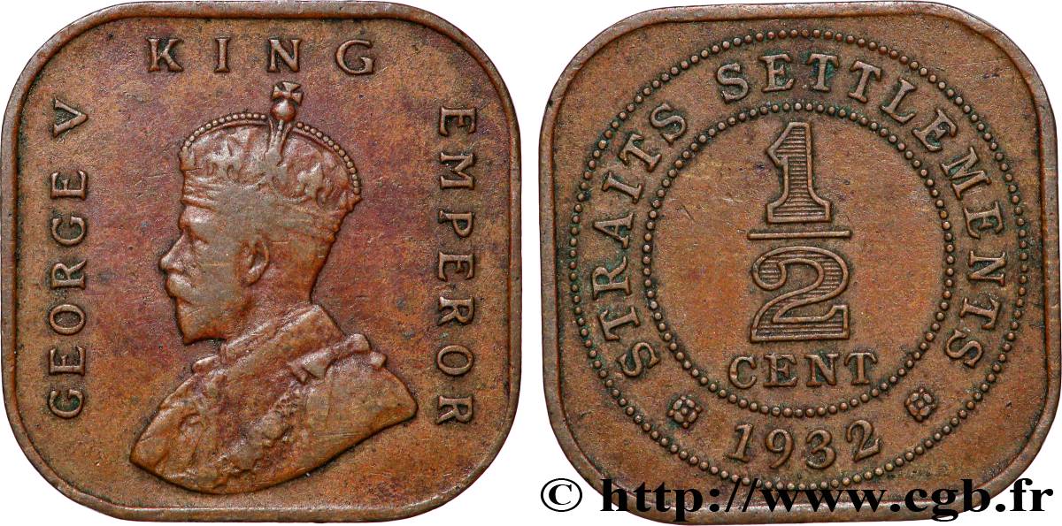 MALAISIE - ÉTABLISSEMENTS DES DÉTROITS 1/2 Cent Georges V 1932  TTB 