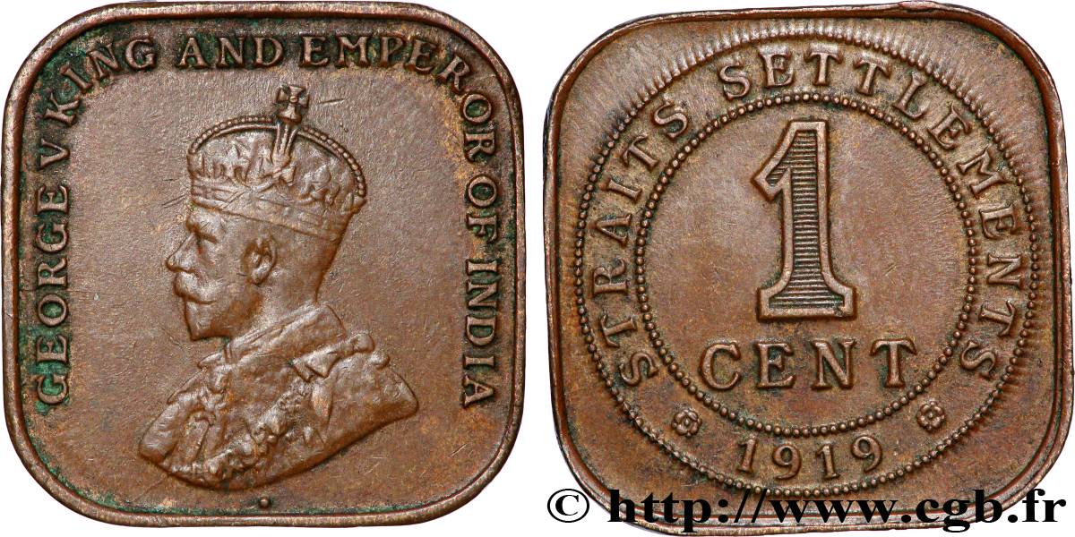 MALAISIE - ÉTABLISSEMENTS DES DÉTROITS 1 Cent Straits Settlements Georges V 1919  TTB 