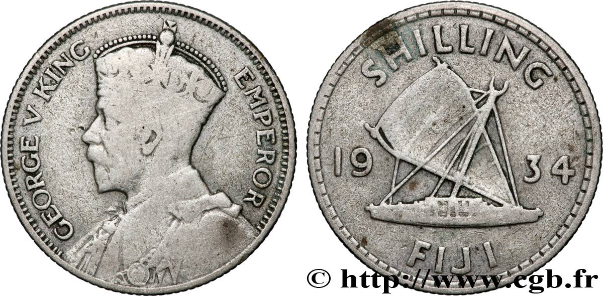 FIDSCHIINSELN 1 Shilling Georges  V / voilier traditionnel 1934  S 