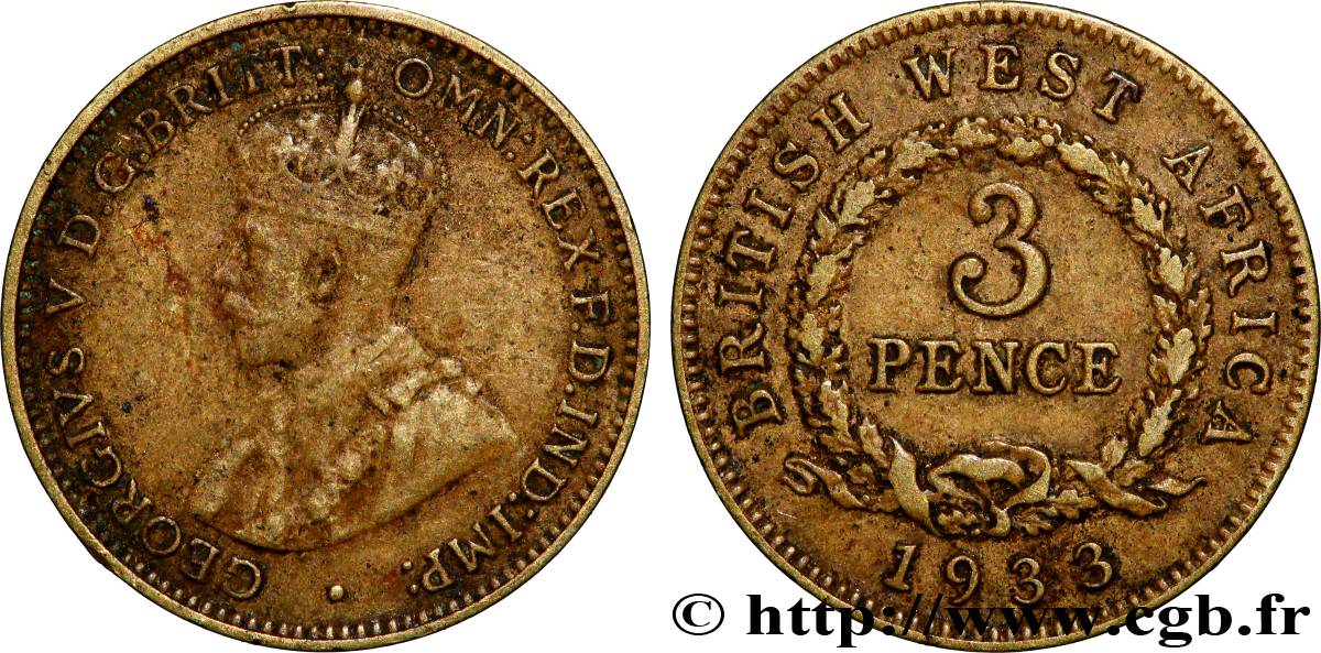 BRITISCH-WESTAFRIKA 3 Pence frappe au nom de Georges V 1933  SS 