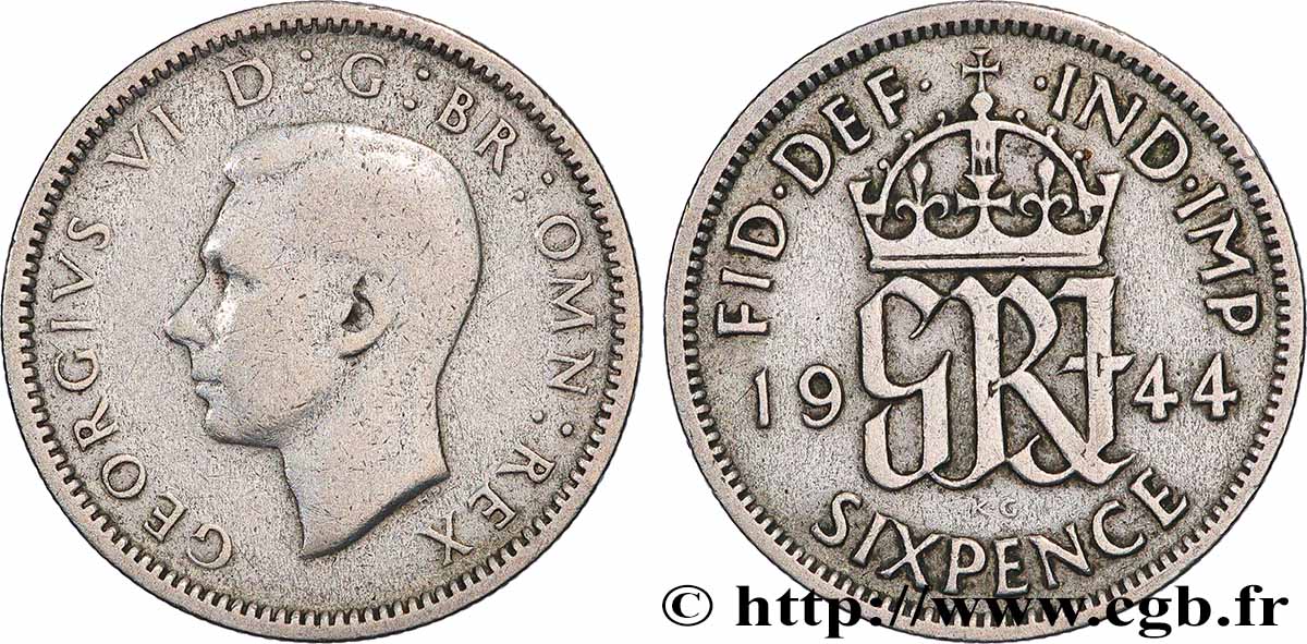 ROYAUME-UNI 6 Pence Georges VI 1944 Londres TB+ 