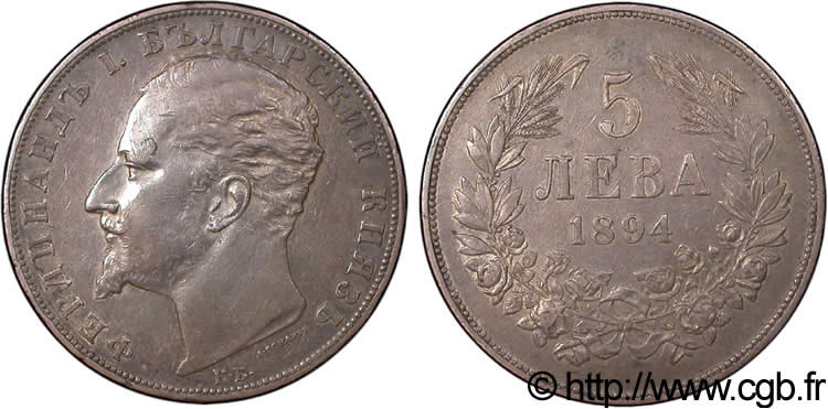 BULGARIE 5 Leva Ferdinand Ier 1894 Komoczbanya TTB 