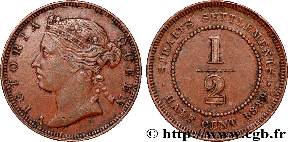 MALAISIE - ÉTABLISSEMENTS DES DÉTROITS 1/2 Cent Straits Settlements Victoria 1889  TTB 