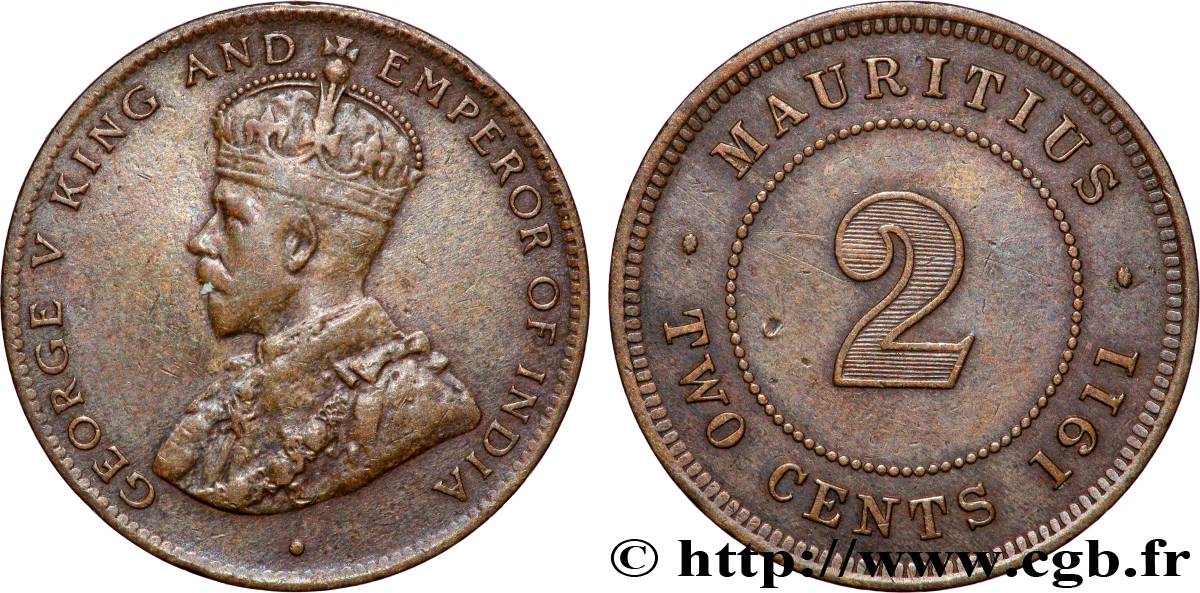 ÎLE MAURICE 2 Cents Georges V 1911  TB+ 