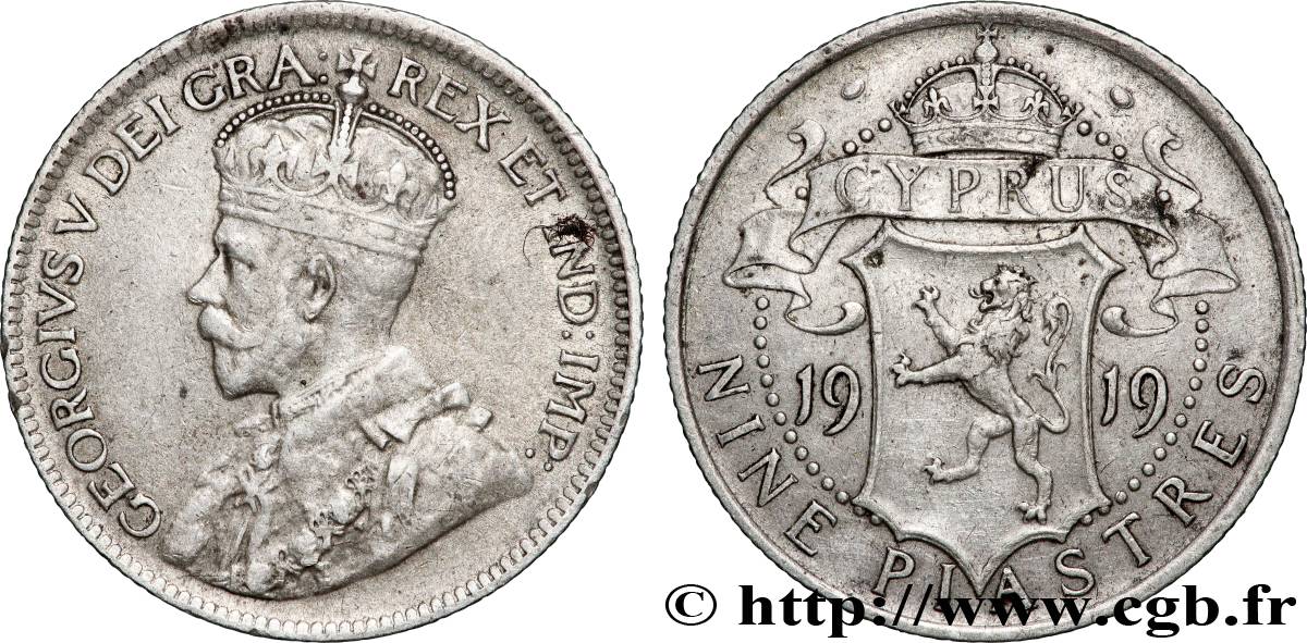 ZYPERN 9 Piastres Georges V 1919  SS 