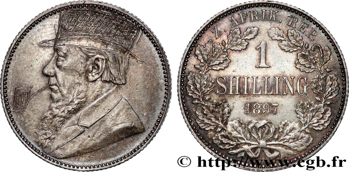 AFRIQUE DU SUD - RÉPUBLIQUE - PRÉSIDENT KRUGER 1 Shilling satirique 1897  TTB+ 