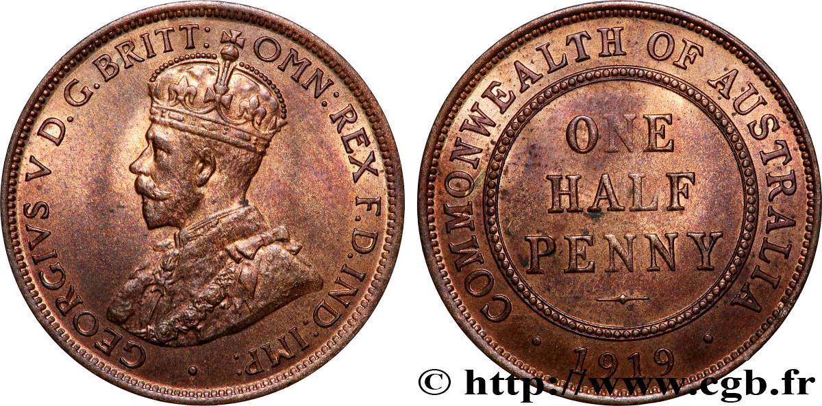 AUSTRALIE - GEORGES V 1/2 Penny 1919 Melbourne SUP 
