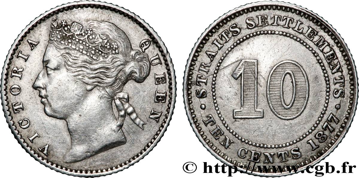 MALESIA - INSEDIAMENTI DELLO STRETTO 10 Cents Straits Settlements Victoria 1877 Londres BB 