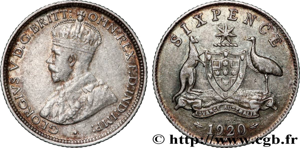 AUSTRALIEN 6 Pence Georges V 1920 Melbourne ou Sydney SS 