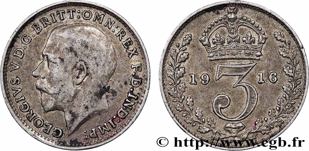 ROYAUME-UNI 3 Pence Georges V 1916 Londres TTB 