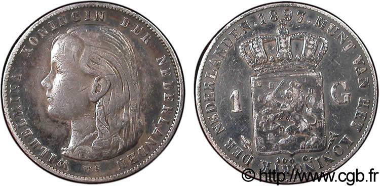 NETHERLANDS 1 Gulden Wilhelmina 1897  XF 