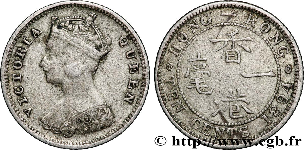 HONG KONG 10 Cents Victoria 1894 Londres TB+ 