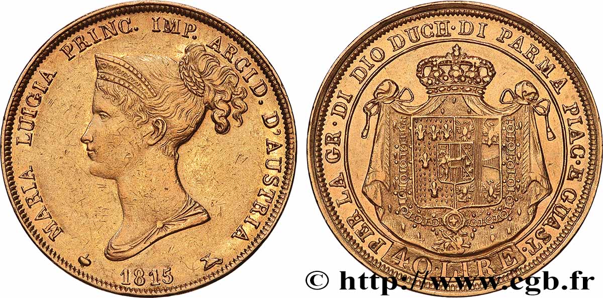 OR, PALLADIUM ET PLATINE INVESTISSEMENT 40 Lire Marie-Louise 1815 Milan TTB/TTB+ 