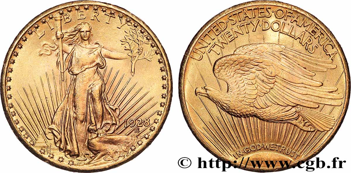 OR, PALLADIUM ET PLATINE INVESTISSEMENT 20 Dollars &nbsp;Saint-Gaudens” 1928 Philadelphie SUP 