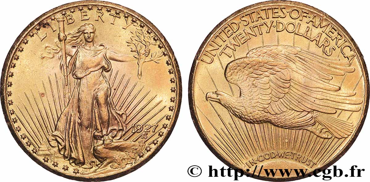 OR, PALLADIUM ET PLATINE INVESTISSEMENT 20 Dollars &nbsp;Saint-Gaudens” 1927 Philadelphie TTB+ 