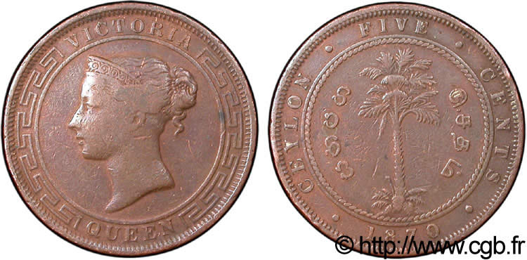CEYLON 5 Cents Victoria 1870  VF 