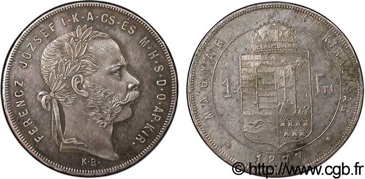 HUNGARY 1 Forint François-Joseph 1877 Kremnitz AU 