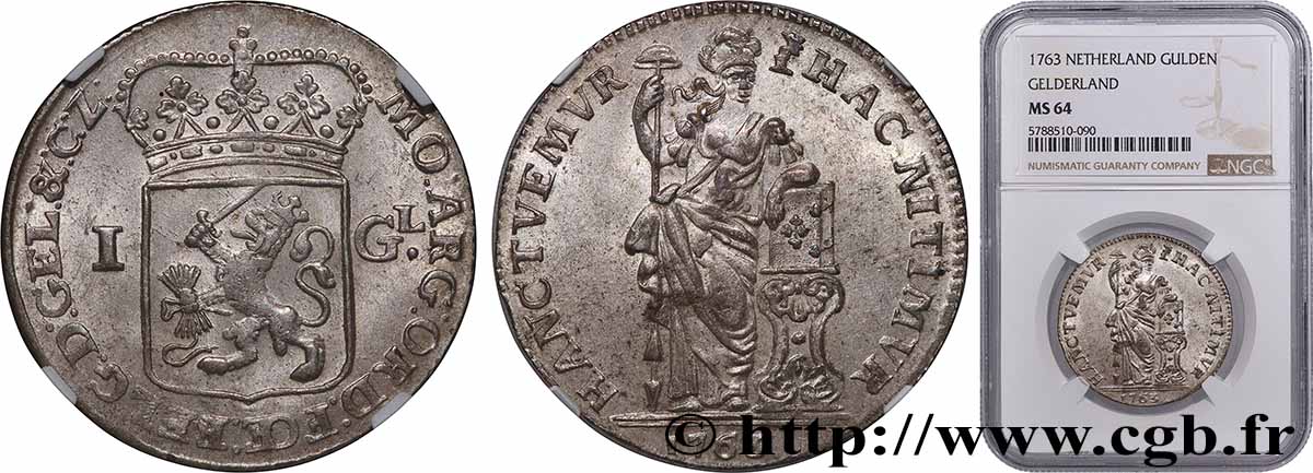 PROVINCES-UNIES - GUELDRE 1 Gulden 1763  SPL64 NGC