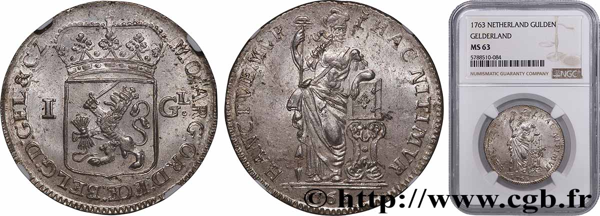 PROVINCES-UNIES - GUELDRE 1 Gulden 1763  fST63 NGC