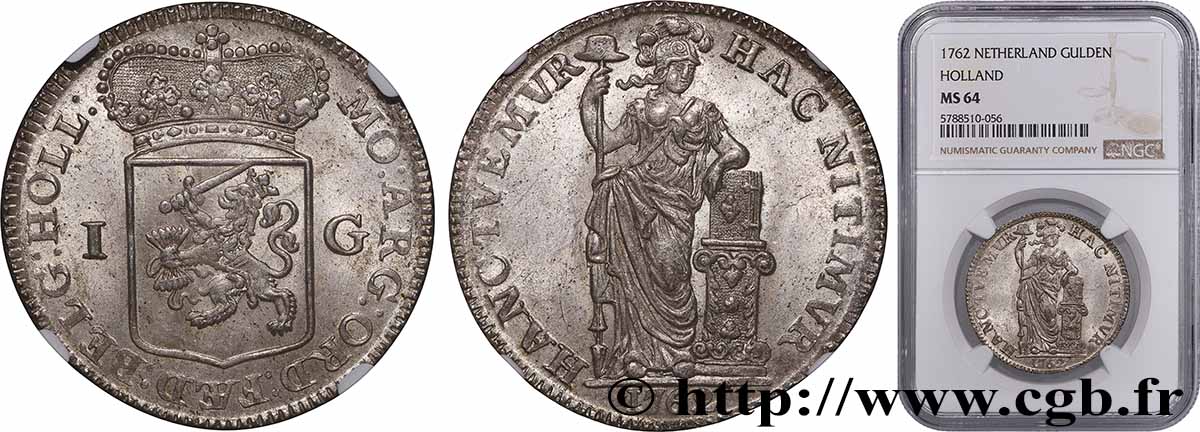 PAYS-BAS - PROVINCES-UNIES - HOLLANDE 1 Gulden 1762  SPL64 NGC