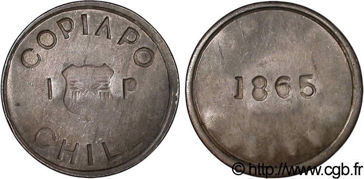 CHILE
 1 Peso de Copiapo (blocus de Puerto de Caldera) refrappe 1865  VZ 