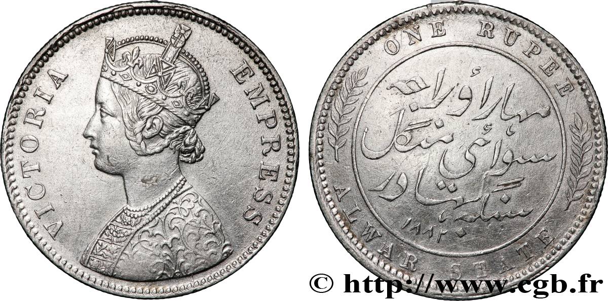 INDE - ÉTAT PRINCIER D&nbsp;ALWAR 1 Roupie Victoria 1882   TTB+ 