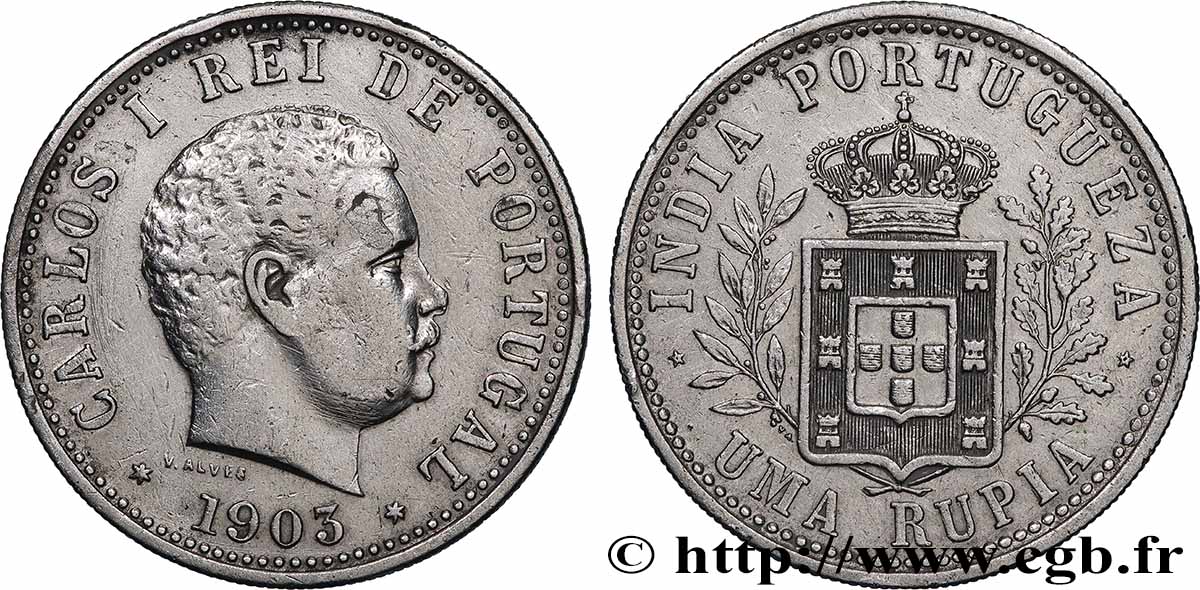 PORTUGIESISCH-INDIEN 1 Rupia Charles Ier (Carlos) 1903  SS 