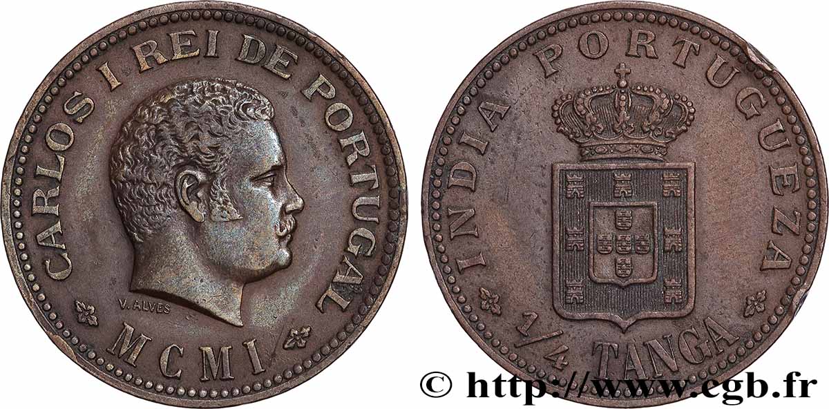 PORTUGIESISCH-INDIEN 1/4 Tanga Charles Ier (Carlos) 1901  SS 