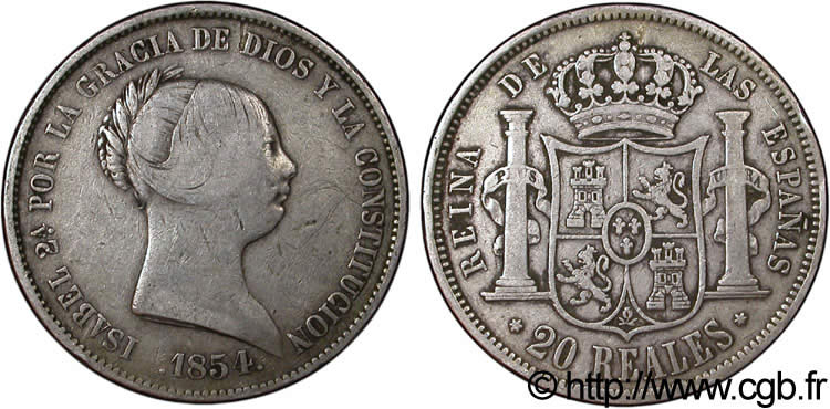ESPAÑA 20 Reales  Isabelle II  1854 Madrid BC+ 