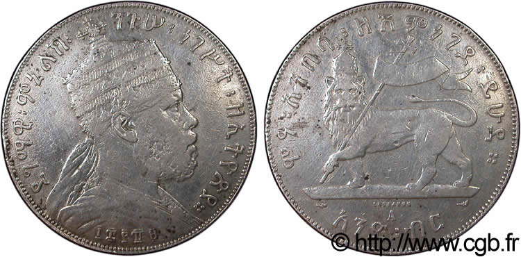 ETHIOPIA 1 Birr roi Menelik II 1897  VF 
