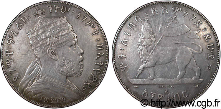 ETHIOPIA 1 Birr roi Menelik II 1897  XF 
