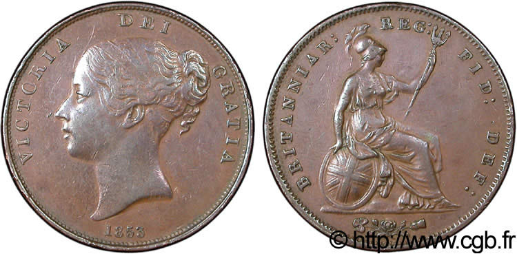 VEREINIGTEN KÖNIGREICH 1 Penny Victoria “tête jeune” 1853  SS 