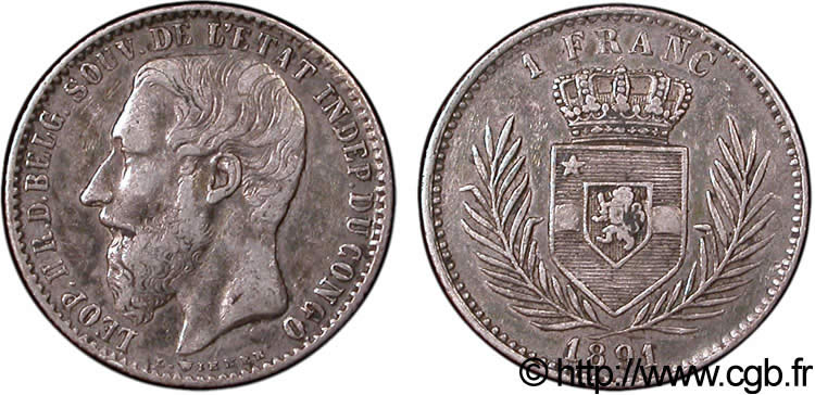 KONGO-FREISTAAT 1 Franc Léopold II 1891  VZ 