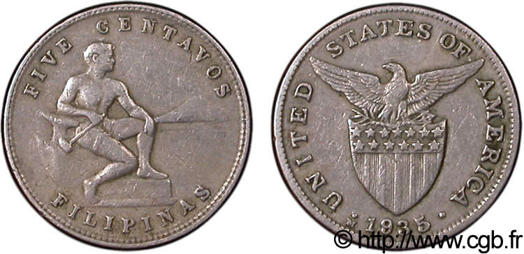 PHILIPPINEN 5 Centavos - Administration Américaine 1935 Manille VZ 