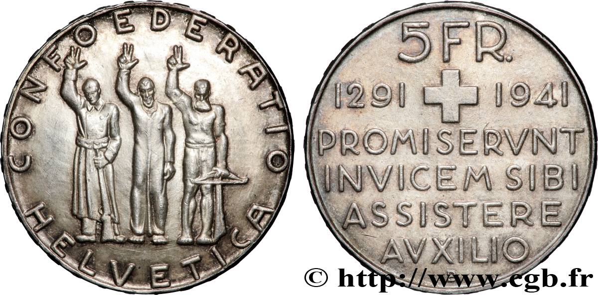 SWITZERLAND 5 Francs 650e anniversaire de la confédération 1941 Berne AU 