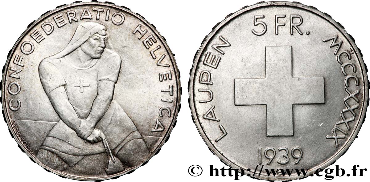 SUISSE 5 Francs 600e anniversaire de la bataille de Laupen 1939 Berne SUP 